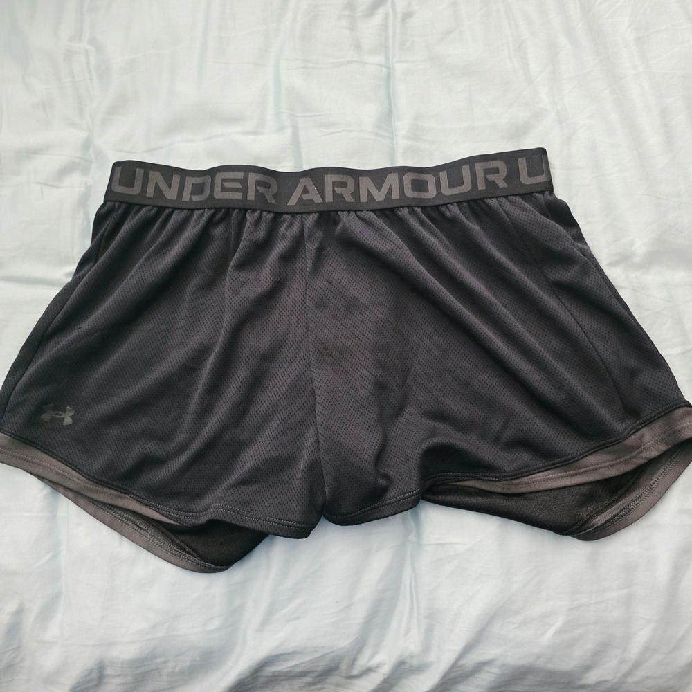 Under Armour Women Black Play Up 2.0 Mesh Athletic Gym Shorts Large LG